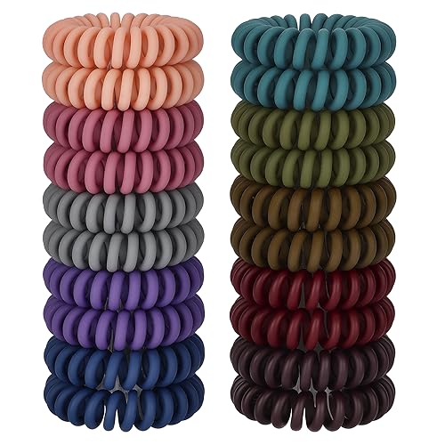 JessLab Spiral Hair Ties, 20 Pcs Traceless Phone Cord Hair Ties No Crease Spiral Bracelet Plastic Coil Ponytail Holders No-Damage Headband Hair Accessory for Girls Women Ladies (Dark Colored Matte) - color: Dark Colored Matte