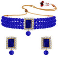Aheli Ethnic Choker Necklace Earrings Wedding Bollywood Party Jewelry Set Gift for Women - color: Blue 2