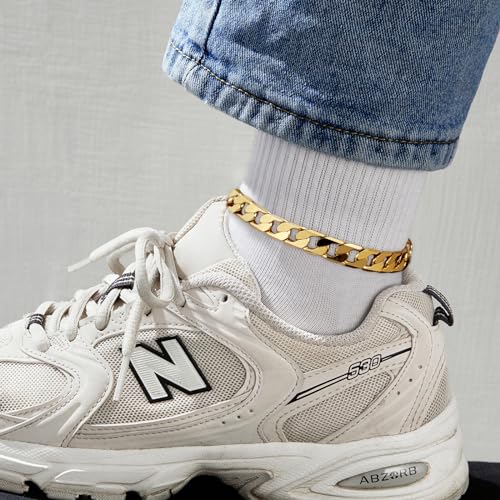 KissYan Gold Ankle Bracelets for Women, 14K Gold Anklets Chunky Cuban Link Chain Summer Beach Foot Jewelry Gifts for Women - color: Flat Cuban-Gold