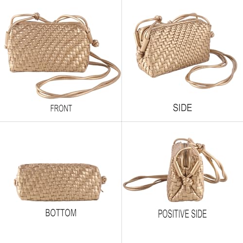 Woven Crossbody Bags for Women Handwoven Purses Vegan Leather Small Handbag Handmade Shoulderbag | Lightweight - color: Gold