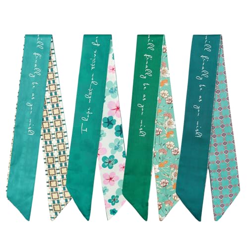 QIUTIMIY 4 Pack Purse Scarf Handbags Skinny Twill Hair Scarves Narrow Neck Scarf Band Women Fashion Accessories Bag Charms - color: Style 12