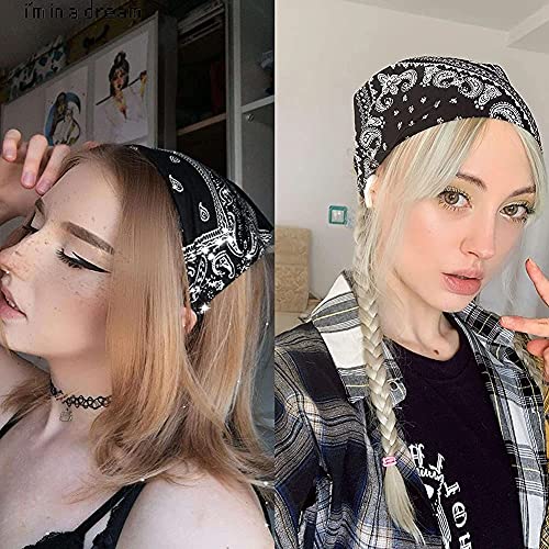 Vercret 6 Pack Hair Scarf Headband for Women Elastic Bandana Head Scarf Large Boho Triangle Kerchief with Clips Non Slip Scarves - color: B Pack Dark Colors