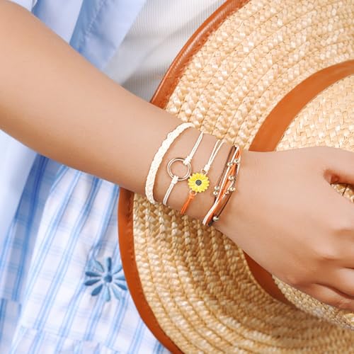 Sunflower Friendship Bracelets Boho Stackable String Bracelets Cute Trendy Gifts for Teen Girls Women - color: Beige