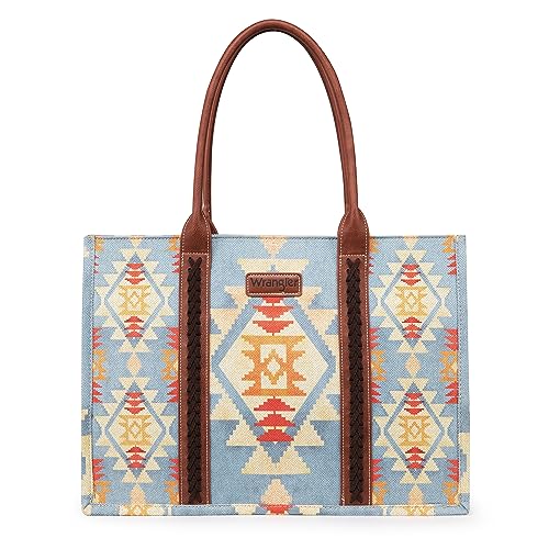 Wrangler Tote Bag for Women Western Purse and Aztec Satchel Handbag - color: Angel Blue