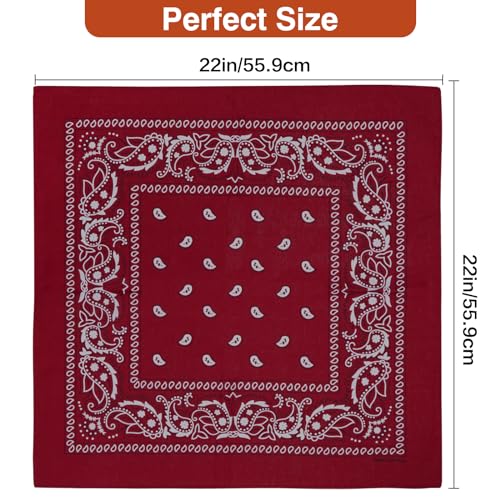 Raylarnia 100% Cotton Large Bandanas for Men and Women, 22 Inch Paisley Bandana with Multiple Colors - color: Black / White / Burgundy