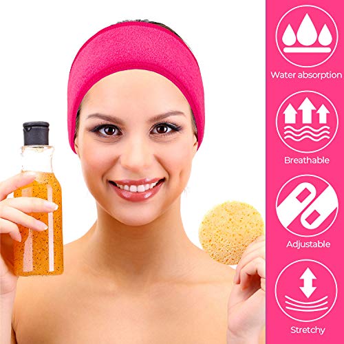 Whaline Spa Facial Headband 4 Packs Head Wrap Terry Cloth Headband Adjustable Stretch Towel Band for Bath, Makeup and Sport (Rose Red) - color: Rose Red