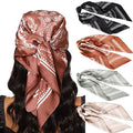 AWAYTR 27.5” Silk Satin Square Head Scarf - 4PCS Satin Head Scarves for Women Hair Kerchief Bandanas Sleeping Head Wraps - color: Cashew( Black+orange+camel+grey)