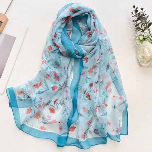 MINIDORA Lightweight Scarves for Women Elegant Floral Pattern Scarf Shawls Sunscreen Head Shawls - color: Style 12-blue