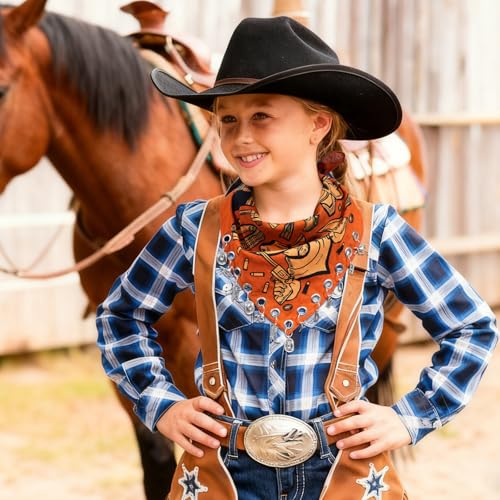 AWAYTR 100% Cotton Bandana for Cowgirl Western Cowboy Costume, 21 Inch Paisley Scarf with Grommet Western Ornaments - color: Coffee(wild West)