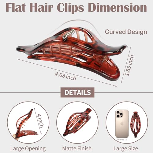 9 Pack Flat Hair Clips for Women, Matte Claw Clips for Thick & Thin Hair (Tortoise) - color: Tortoise-Regular