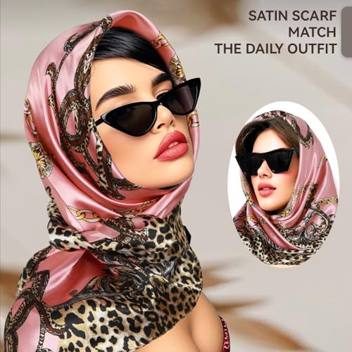 Head Scarf for Women Hair - 2 Pack 35" Square Satin Scarf, Silk Hair Scarf for Women Head Wrap for Sleeping - color: Beige Blush & Petal Pink