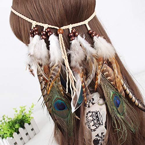 WLBON Halloween Boho Feather Headband Hippie Indian Hair Hoops Bands Tassel Bohemian Headpiece Hairband Women Christmas Wedding Holiday Festival Masquerade Cosplay Dress Up Birthday Party Accessories - color: Strips