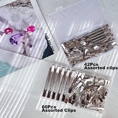 HiJeaton 42Pcs Styling Hair Clips, Silver Metal Duck Billed Hair Clips for Women Styling Sectioning, Duckbill Long, Pin Curl, Alligator Roller Clip with Case (42PCS) - size: 42pcs Mixed