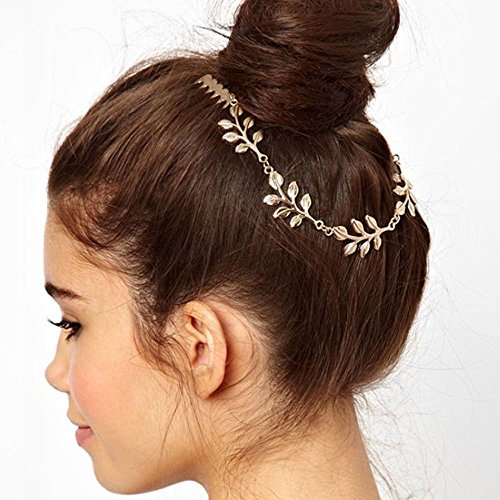 yueton 2pcs Fashion Ladies Athena Olive Branch Tassel Leaf Chain Clips Barrettes Bobby Pin Hair Clips Bride Headwear Edge Clip Clamps Cuff Boho Headbands (Tassel Leaf)
