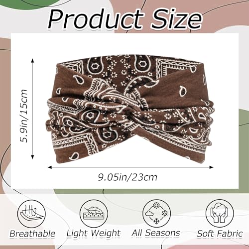 6 Pack Boho Wide Headbands for Women Colorful Paisley Twist Hair Bands Stretchy Cross Head Turban Bandana Non Slip Exercise Hair Wraps Accessories - color: Multicolor-4