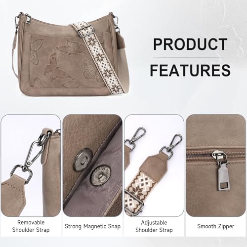KITEVIUN Crossbody Bags for Women Trendy, Vegan Leather Medium Butterfly Hobo Purse, Women's Shoulder Handbags - color: 06-apricot