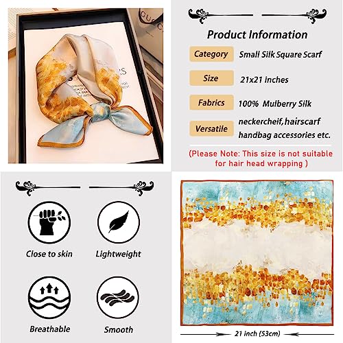 Ciormis 100% Mulberry Silk Scarf-Women's 21''/27''Square Silk Hair Head Scarf Neckerchief with Gift Packaged - color: 21''x 21''-style 09-oil Painting