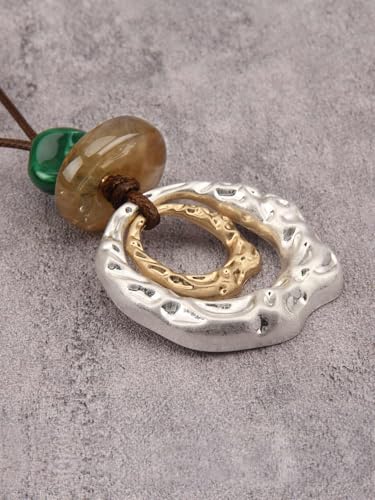 Jeilwiy Leather Necklace for Women Funky Necklace Choker String Cord Necklace with Pendant Boho Style Jewelry - style: Brown Sweater Necklace