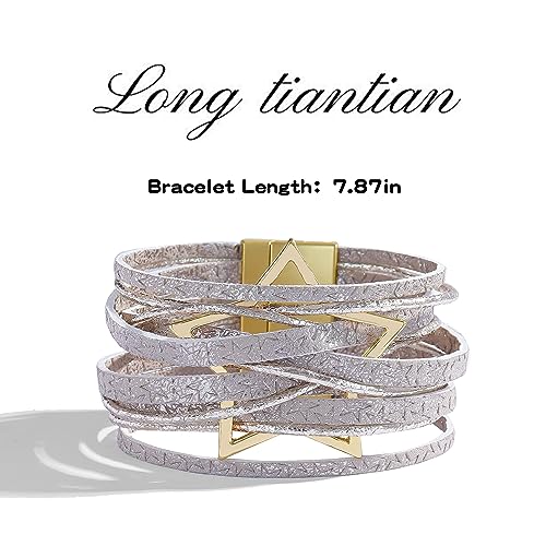 Long tiantian Leather Bracelets for Women Men Heart Wrap Bracelets Western Jewelry Cowgirl Outfits Birthday Gifts for Her - color: C9:light purple leather bracelet