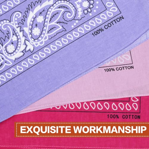Raylarnia 100% Cotton Large Bandanas for Men and Women, 22 Inch Paisley Bandana with Multiple Colors - color: Hot Pink / Pink / Purple