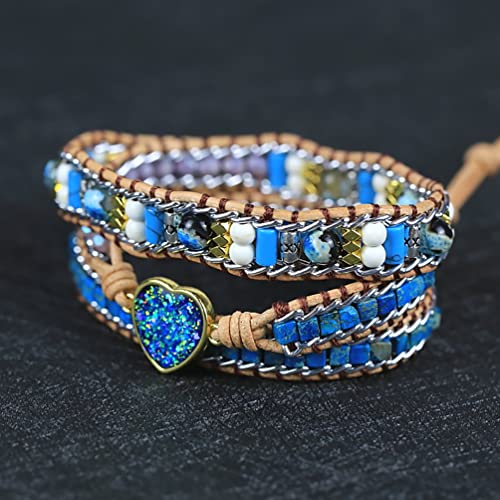 Women Wrap Bracelet Boho Natural Jasper Crystal Stone Beads Strand Bracelets - color: Purple