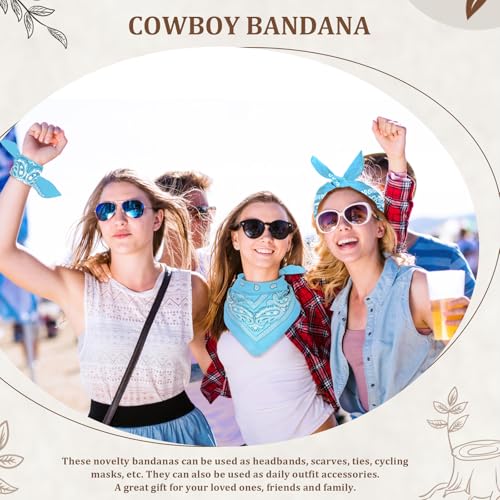 12 Pack Bandanas Unisex Paisley Cowboy Bandanas Bulk Multi Purpose Headband Scarf for Men Women Costume - color: Light Blue, style: Classic