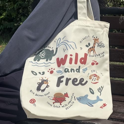 Canvas Tote Bag with Zipper for Women, Aesthetic Tote Bag with Pocket for Vacation, Shopping, Travel, Beach - style: Wild and Free