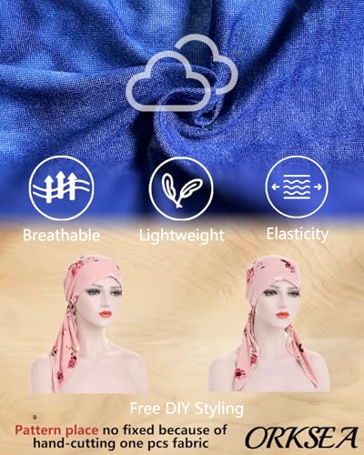Chemo Headwear for Women Pre-Tied Head Scarf Headwraps Soft Turbans Cancer Hats Chemo Beanie Coverings Scarves - color: Deep Blue Pattern