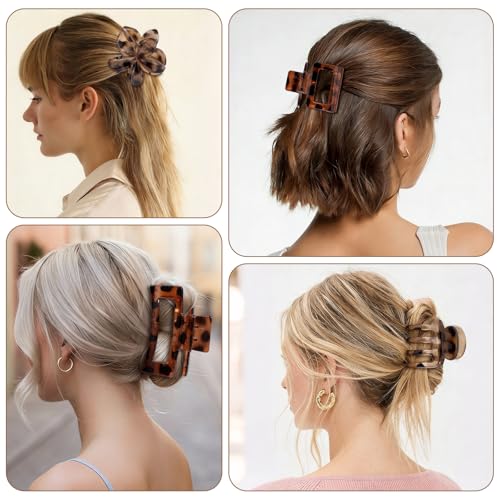 8 Pcs Neutral Matte Hair Claw Clips Set, Strong Hold Non-Slip Jaw Clips for Women Girls, Rectangle & Flower Design Hair Clips for Thick/Thin Hair, Daily & Styling Accessories(Leopard) - color: Leopard