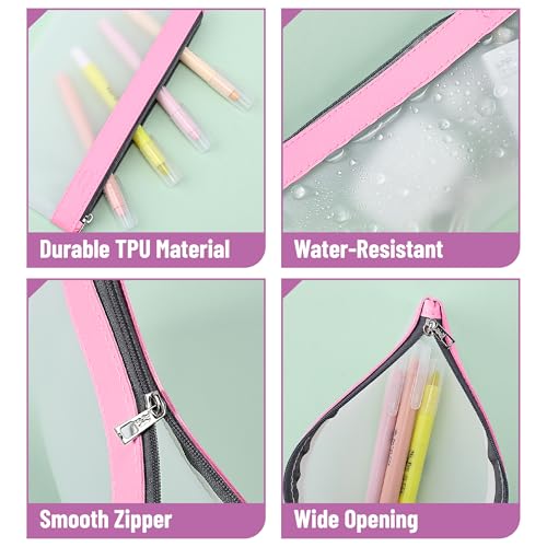 Mr. Pen- Clear Pencil Pouch, 8.50"x4.25", 3 Pack, Durable TPU Material | Medium Water-Resistant Pencil Bags with Smooth Zipper, Multipurpose Clear Pouch for Stationery, School, Office - color: Pink Shades, size: 3 Pack, Medium