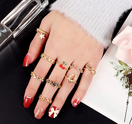 TAMHOO 20 Pcs Adjustable Rings Set for Women - Finger Rings Pack Stackable Rings for Teens- Cute Rings for Teen Girls -in Gold and Silver Tone - color: #3-Golden