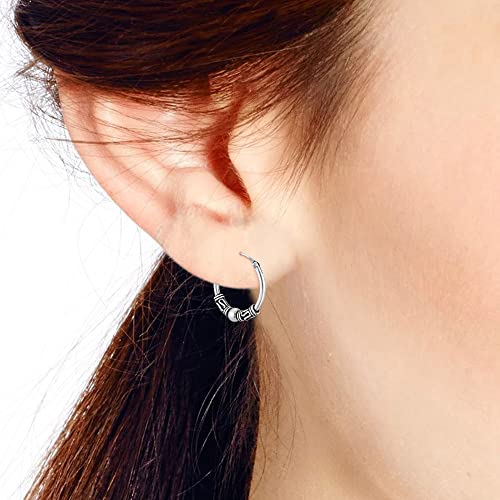 AeraVida Unique Bali Chic Tribal Coil and Ball Sterling Silver Hoop Earrings | Artistic Boho-Inspired Lightweight Jewelry for Women - style: Hoop