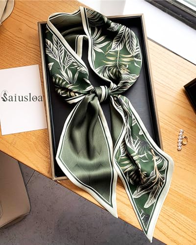 Purse Scarf For Handbags Head Scarves For Women's Hair Bags Scarfs Long Skinny Scarves Fashion Silky - color: A10-green Feather
