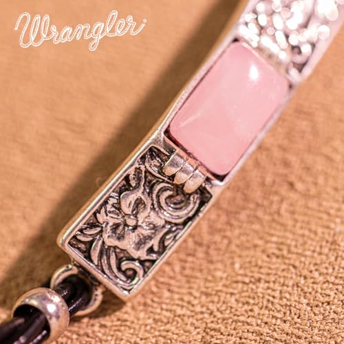 Montana West x Wrangler Faux Leather Wrap Bracelets for Women Western Country Bohemian Cowgirl Turquoise Dainty Jewelry - color: Silver-Pink
