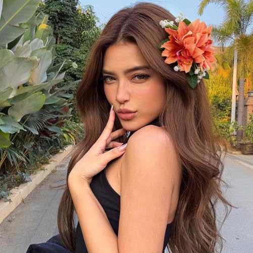 3 PCS Hawaiian Flower Hair Clips for Women，Artificial Flower Clips tropical party decorations，Hibiscus Hair Accessories for Wedding Bridal Beach Party - Orchid - color: Orchid