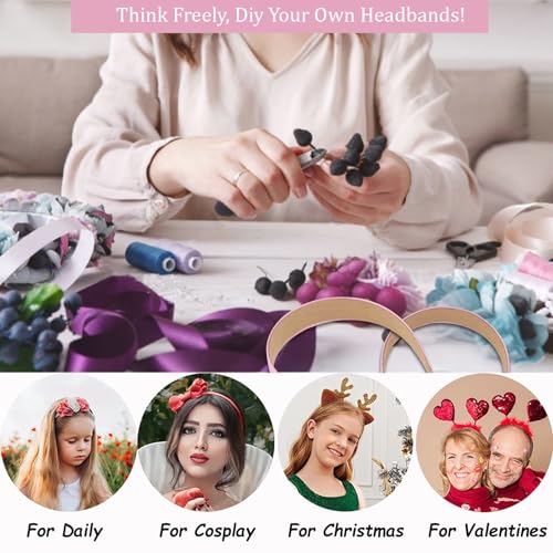 Wecoe 10 Pack Pink Headbands 1 Inch Wide Satin Headbands Women Non Slip Fashion Plain Head Bands Solid Hair Bands DIY Valentine's Day Hair Accessories for Women Girls Diademas Para Mujer - color: Pink