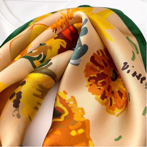 Aufeel Women's 100% Pure Mulberry Silk Small Square Scarf - Neckerchief Women - Silk Headscarf - 21" x 21" - color: Daisy