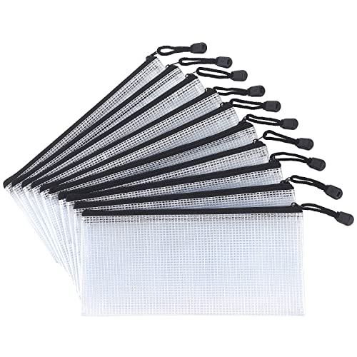 Tamaki 10 Pack Small Mesh Zipper Pouch Document Waterproof Zipper Bags Pencil Pouches A6 Size for Classroom Organization School Office Supplies(Black) - color: 10 Pack Black