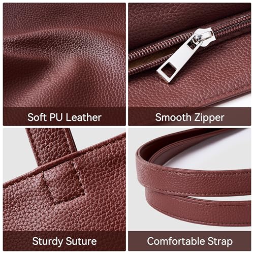 WLLWOO Soft Vegan Leather Tote Bag for Women Large Casual Hobo Handbags Zipper Shoulder Work Daily Weekender Travel Purse - color: Dark Red