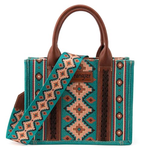 Wrangler Tote Bag for Women Western Purse and Aztec Satchel Handbag - color: Angel Diamond Teal Blue (Guitar Strap)