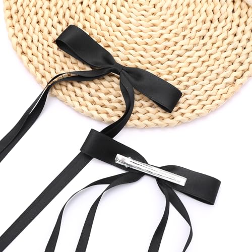Hair Bows for Women,Ribbon Hair Bows With Long Tail,Hair bow clips Hair Barrettes for Women Accessories (Black, Beige, Pink, Red) - color: Black, Beige, Pink, Red