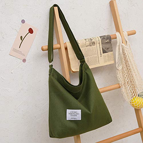 Covelin Women's Retro Large Size Canvas Shoulder Bag Hobo Crossbody Handbag Casual Tote - color: Olive Drab