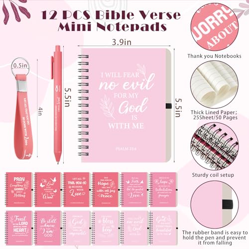 Skylety 12 Set/ 48 Pcs Christian Gifts for Women Men Religious Gift Set 16 oz Bible Scripture Cups with Lids Mini Spiral Notebooks Pens Keychains for Mother Father Birthday(Pink Gradient) - color: Pink Gradient