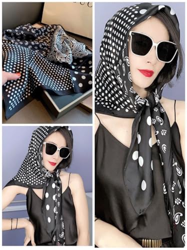 K-Elewon Large Square Scarf 43" Silk Scarf Fashion Scarves Silk Feeling Hair Wrapping Scarfs Night Sleeping Headscarf - color: Vb17