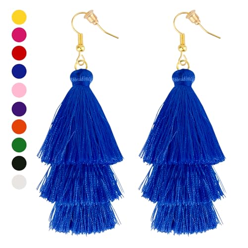 Earrings for Women Dangling, Layered Tassel Earrings Fringe Earrings Bohemian Studs Drop Earrings - color: Blue