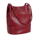 Iswee Genuine Leather Tote Bucket Bags Hobo Shoulder Bags Purse and Handbags for Women Trendy - color: Wine-lichee