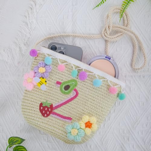 Letter Small Woven Straw Summer Beach Tote Bag for Women 2025,Woven Straw Beach Purse Shoulder Crossbody Bag for Women 2025 - color: Brown Z
