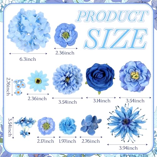 BBTO 21 Pcs Flower Hair Clip Rose Hair Clips Barrettes for Women Flower Accessories Boho Bride Claw Clip Hairpin Brooch Pin Headpiece for Wedding (Blue Series) - color: Blue Series
