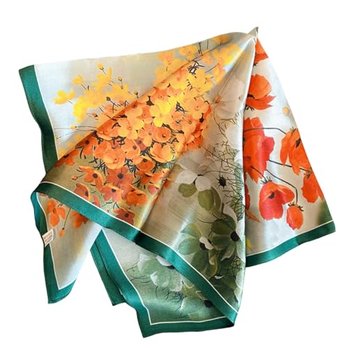 Aufeel Women's 100% Pure Mulberry Silk Small Square Scarf - Neckerchief Women - Silk Headscarf - 21" x 21" - color: Bloom