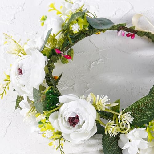 White Flower Crown Headband, Adjustable Bridal Boho Floral Headpiece, Fairy Woodland Forest Flower Headbands for Women Girls Maternity Birthday Wedding Festival Party Hair Accessory - color: Daisy White